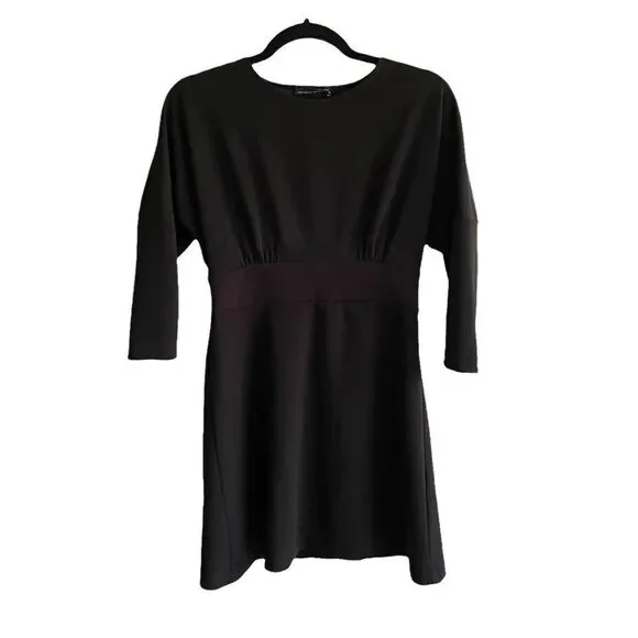 ZARA Y2K Crew Neck Open Back Batwing Dolman Sleeves Mini Dress Black M - Picture 2 of 7